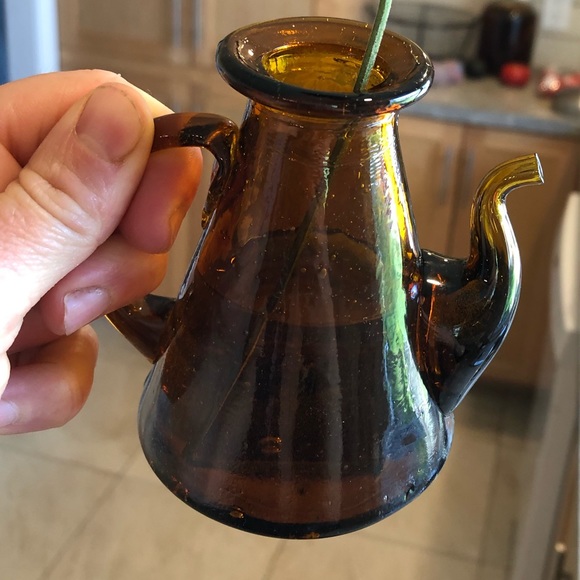 Vintage Amber Glass Bud Vase/ Pitcher/Cruet - Picture 2 of 7